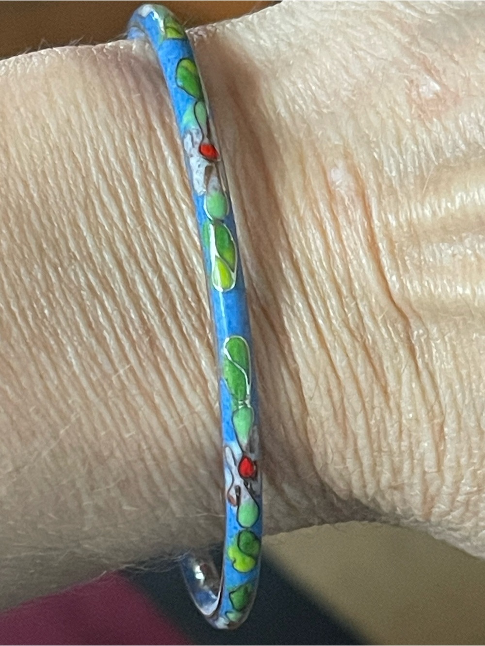 Vintage Blue Floral Cloisonné Enamel Bangle Bracelet